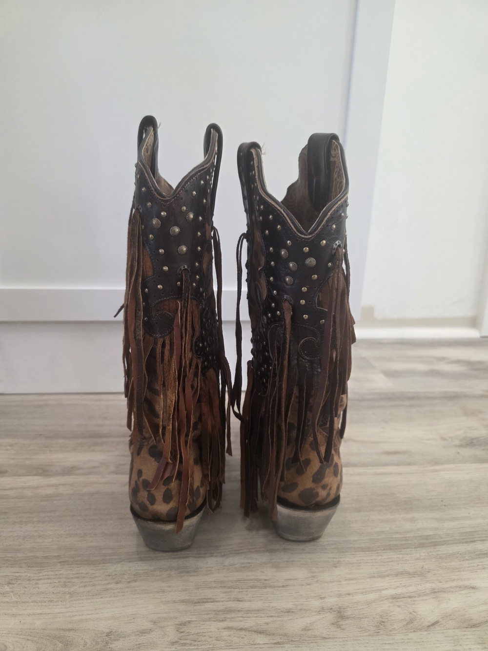 Corral A3618 Women's Sz 8M Leopard Print Fringe Studded Western Cowboy Snip Toe - Picture 4 of 7